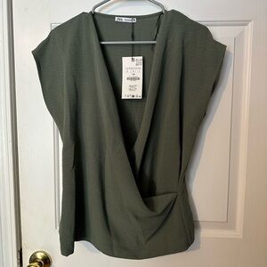 Zara Olive Green Draped Top